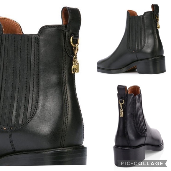 SALE💥💥 COACH Bowery Chelsea Block Heel Ankle Boots Genuine Leather Black - Picture 5 of 13